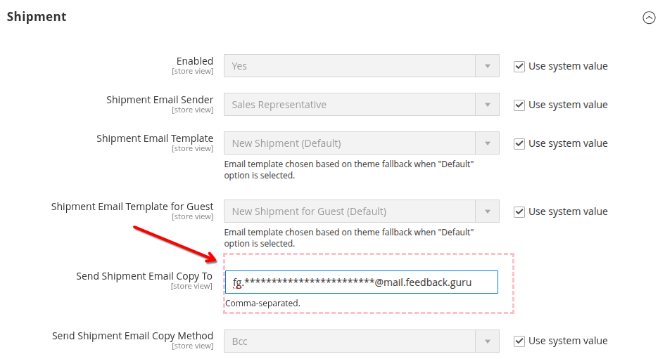 Magento 2 - Shipment email BCC: Send Shipment Email Copy To and Copy Method set to Bcc