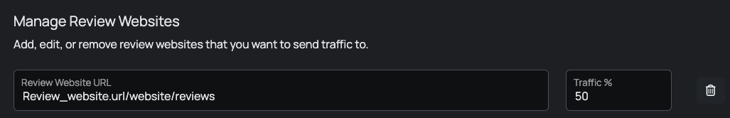 Paste the review URL and set the traffic percentage